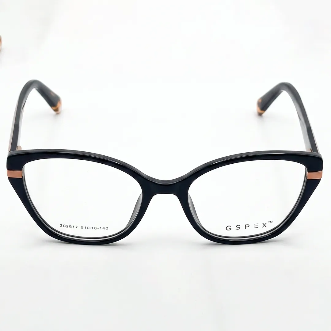 Front View (10) Elegant Black Cat-Eye Eyeglasses - Image 1